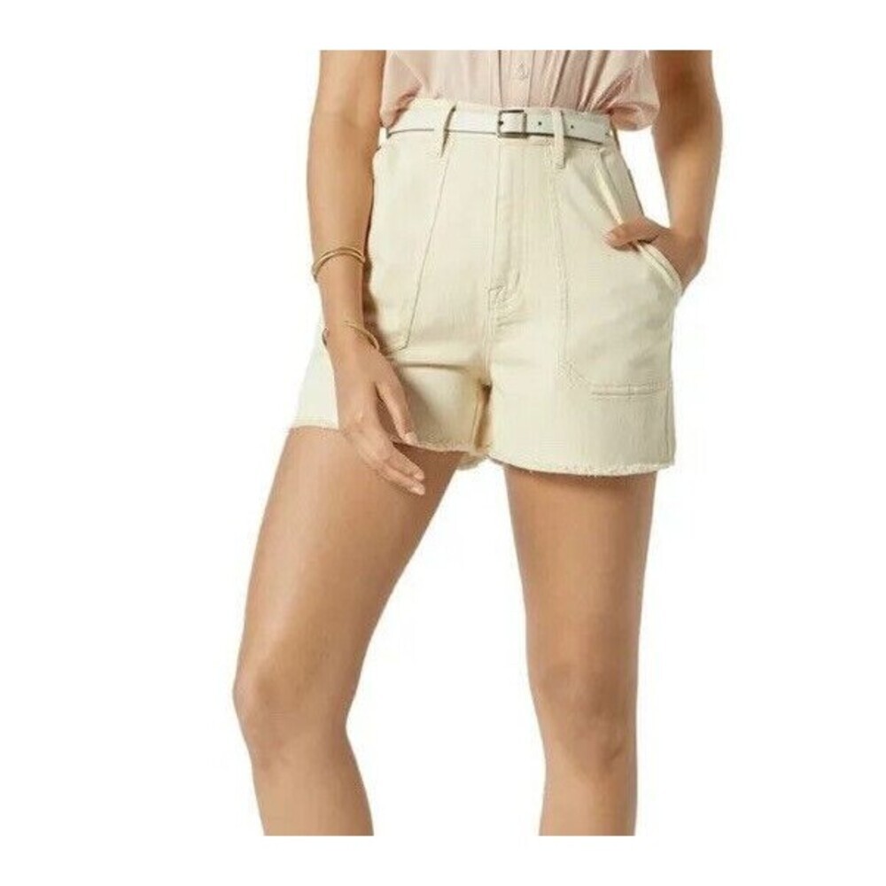 Joie Womens Shorts Size 12 Hauser Ivory Frayed Hem Utility Denim Cut Off High